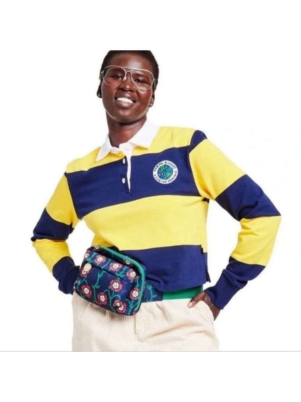 Rowing Blazers navy rose print belt bag